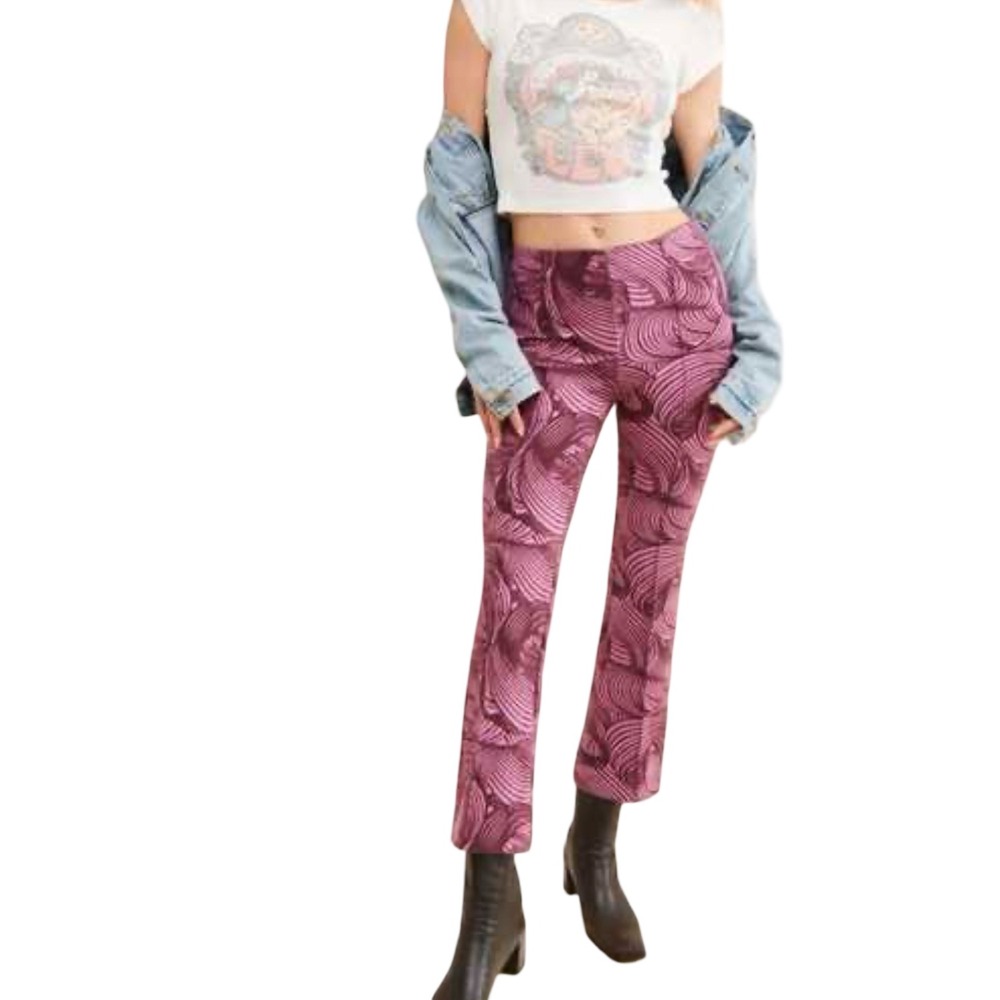 Maeve Anthropologie Margot Swirl Kick Flare Pants Small Purple Cotton Blend